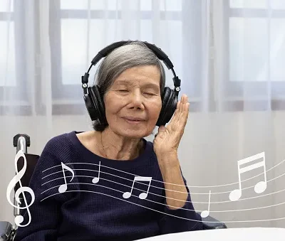 music therapy in dementia treatment on elderly woman